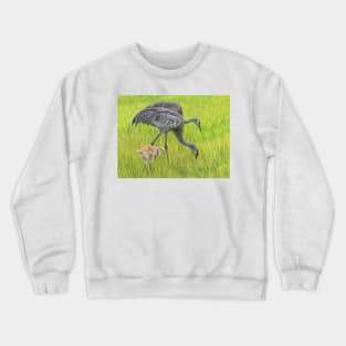 Sandhill crane parents with chick Crewneck Sweatshirt